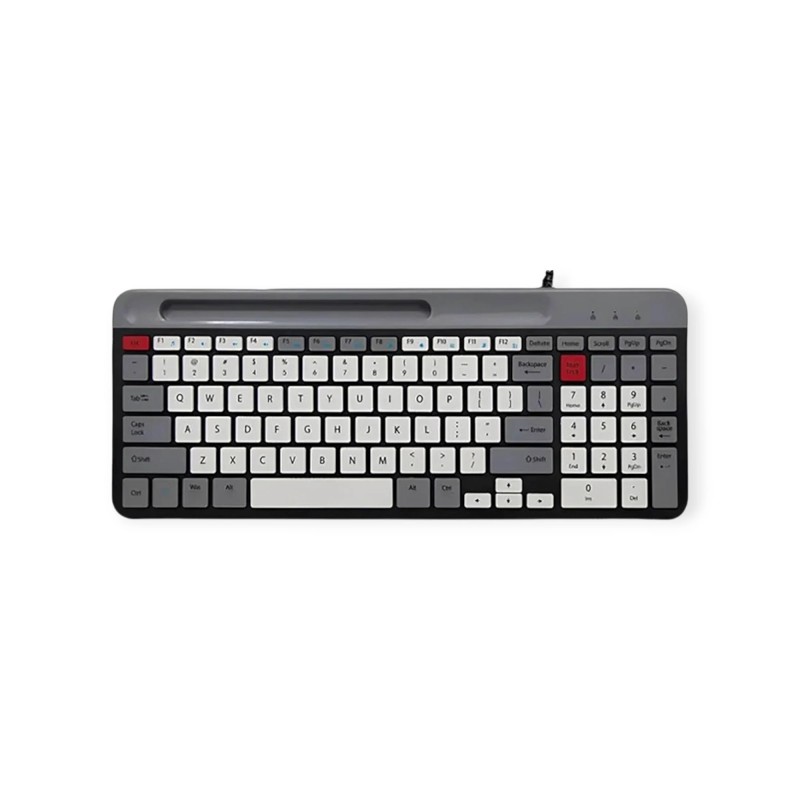 كيبورد ألعاب سلكي MJK K2 بإضاءة ملونة – 101 زر، حامل موبايل، حروف عربي/إنجليزي،