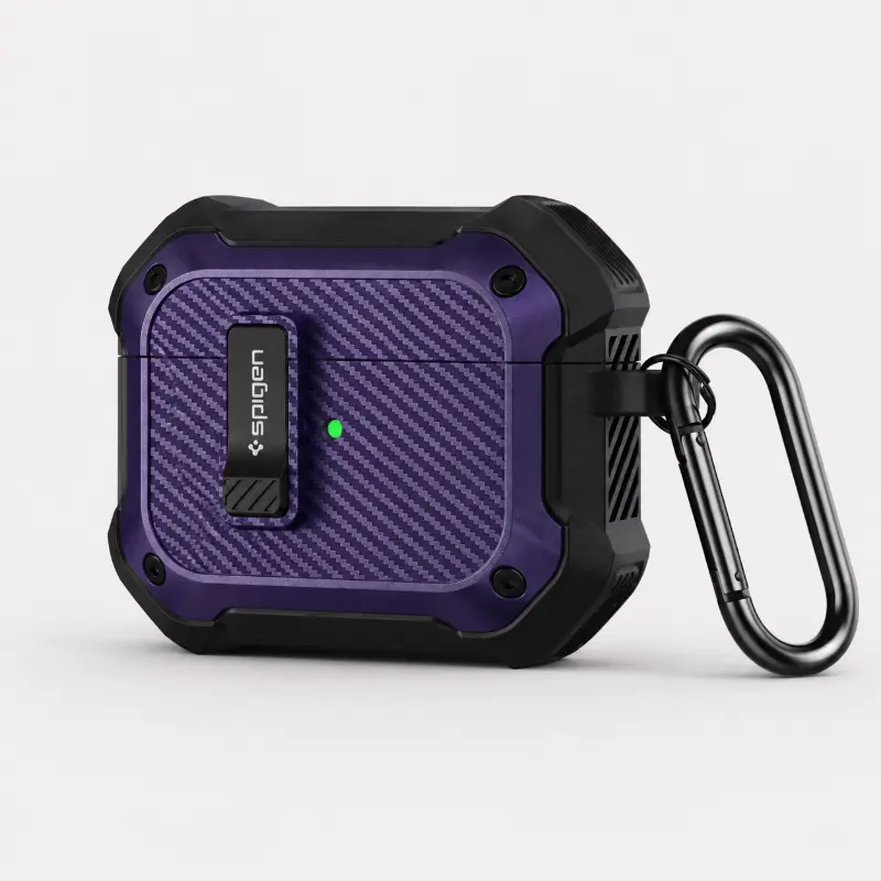 جراب سبيجن الأصلي Spigen Tough Armor لـ AirPods Pro 2 | قفل أمان ذكي، حماية عسكرية ضد الصدمات، ومظهر كاربون فايبر أنيق