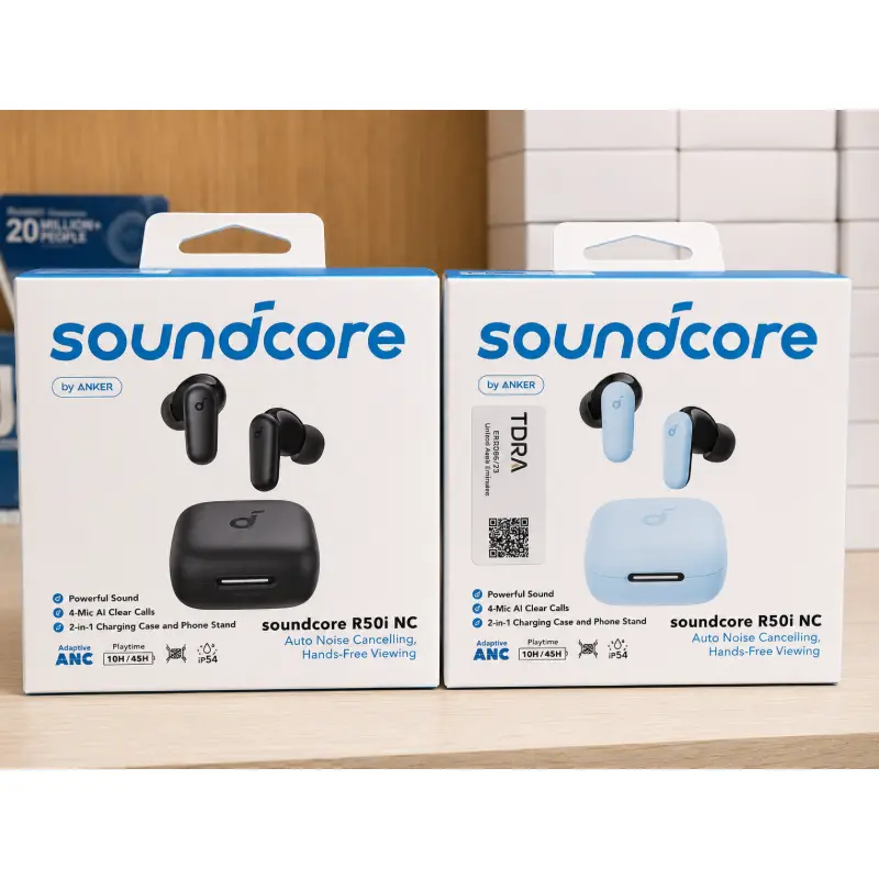 سماعة إيربودز أنكر ساوندكور المعتمدة Soundcore R50i NC | عزل ضوضاء ذكي Adaptive ANC، بطارية 45 ساعة، وبوكس يتحول لستاند موبايل