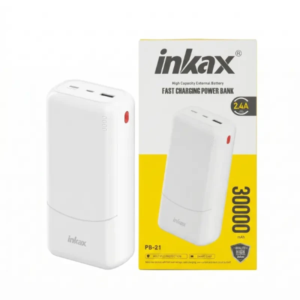 باور بانك إنكاكس الأصلي inkax PB-21 بسعة عملاقة 30000mAh | شحن سريع 2.4A، حماية ذكية متعددة، ومؤشر LED لمستوى الطاقة